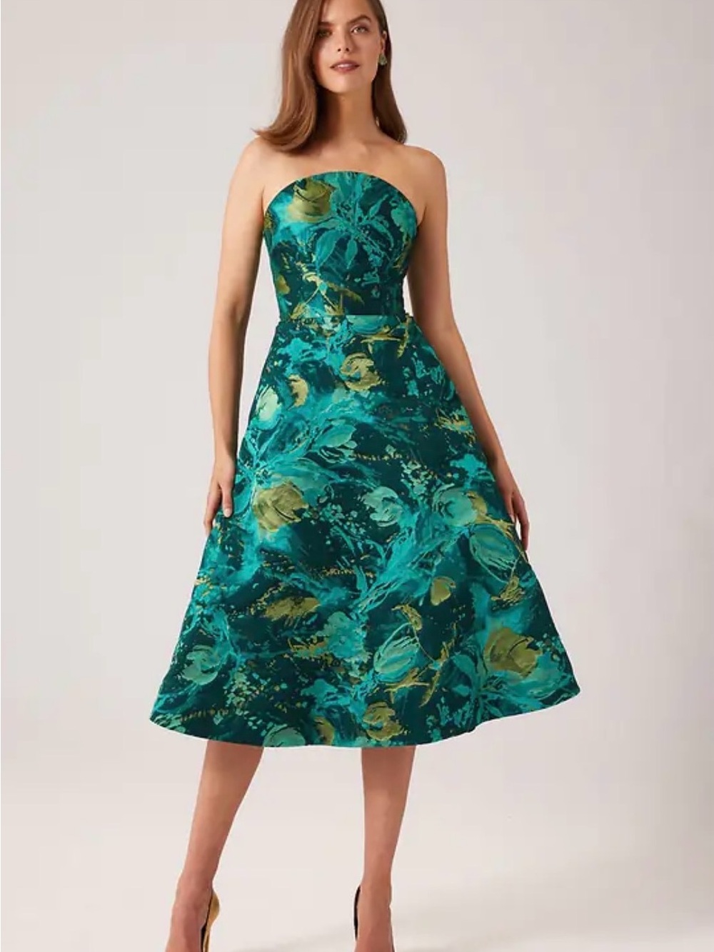 Teri Jon By Rickie Freeman Abstract Floral Jacquard Strapless Dress - Size 12‎